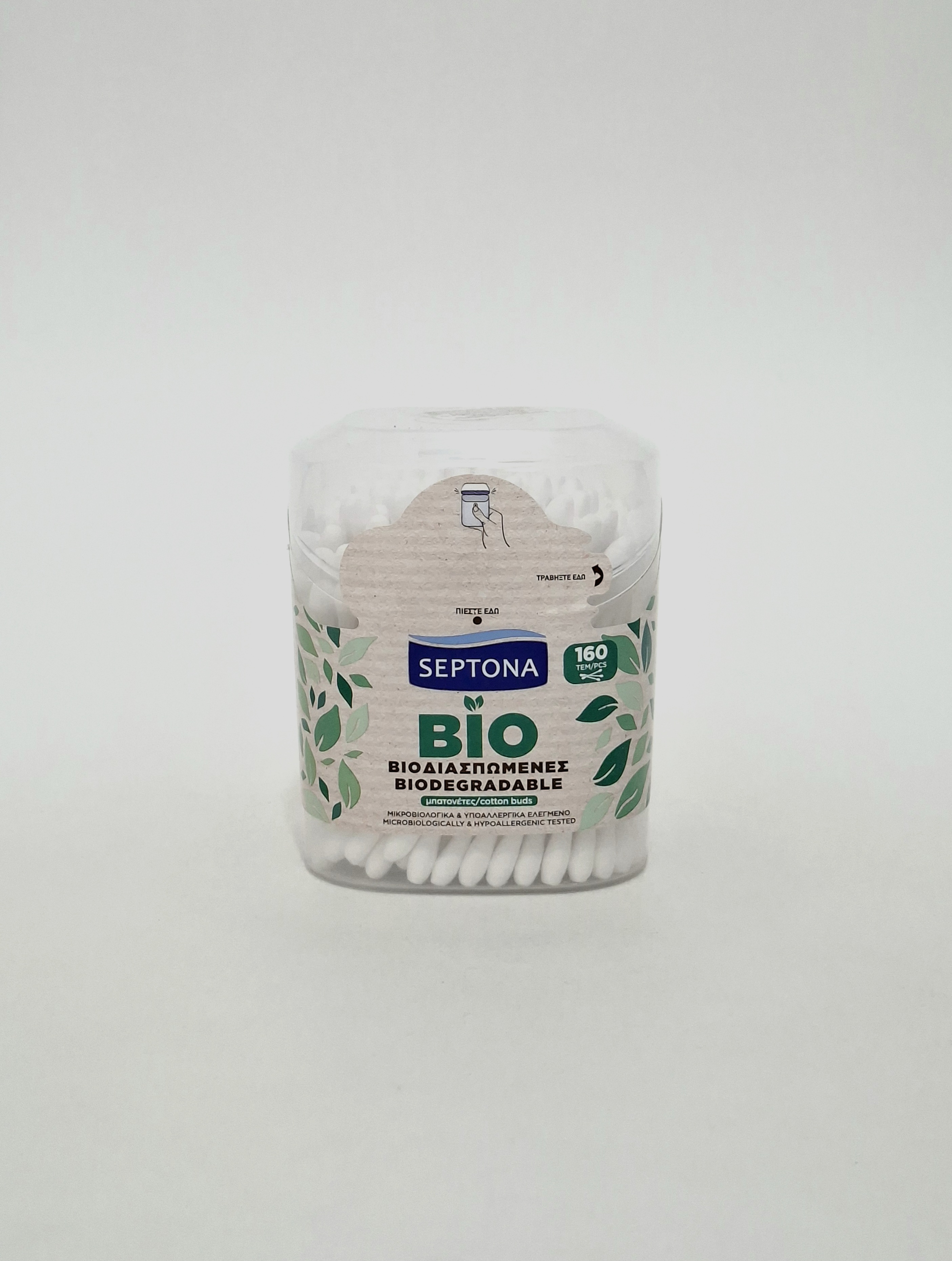 Cotton buds x 160 in t/pack krugl. with otkr. krysh. 100% Organic, Biodegradable, code 0982 Septona