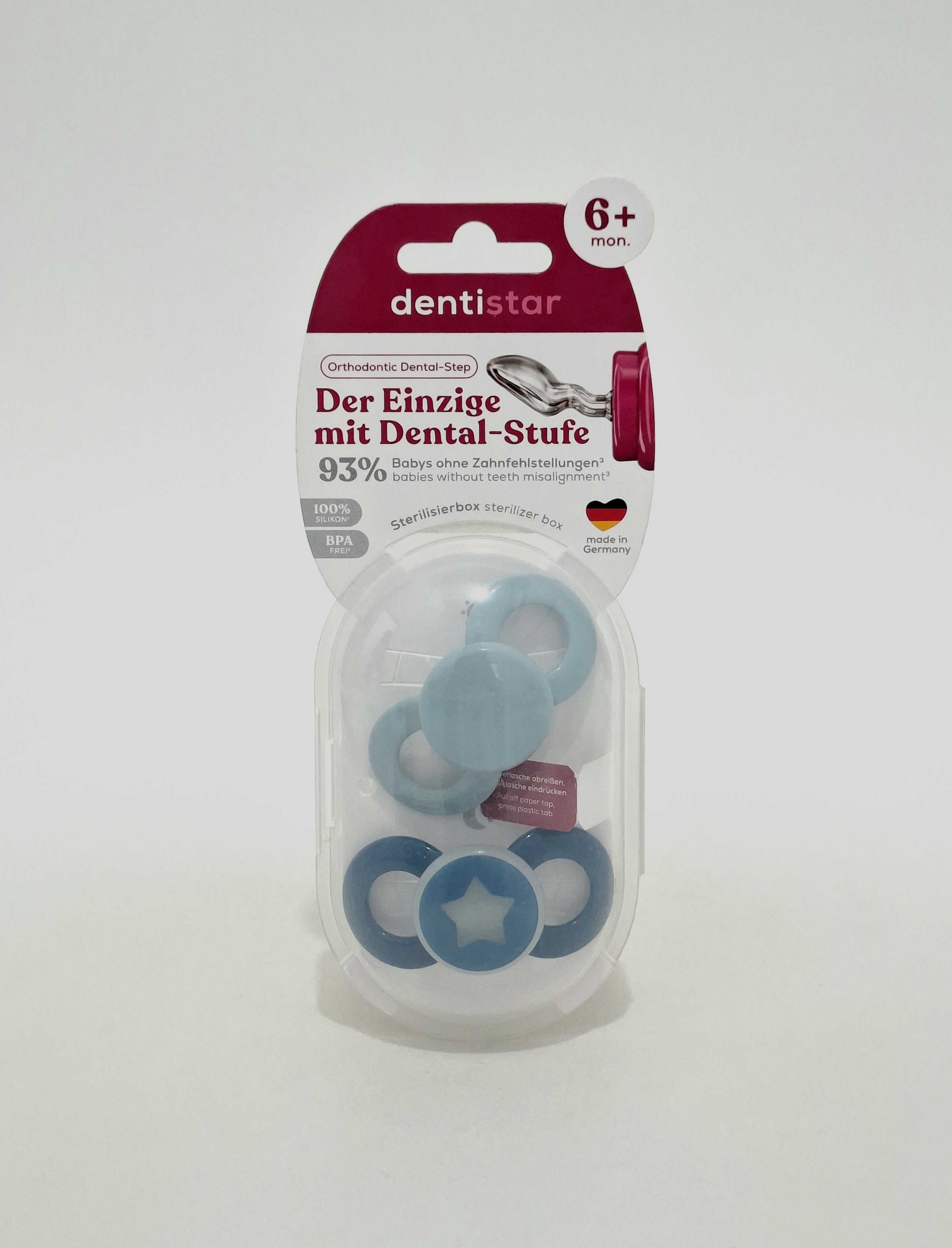 Nipple/pacifier silicone. "DENTISTAR day and NOCh" without KOLTsA(26294) 6+ x 2 blue Baby Nova-Germany