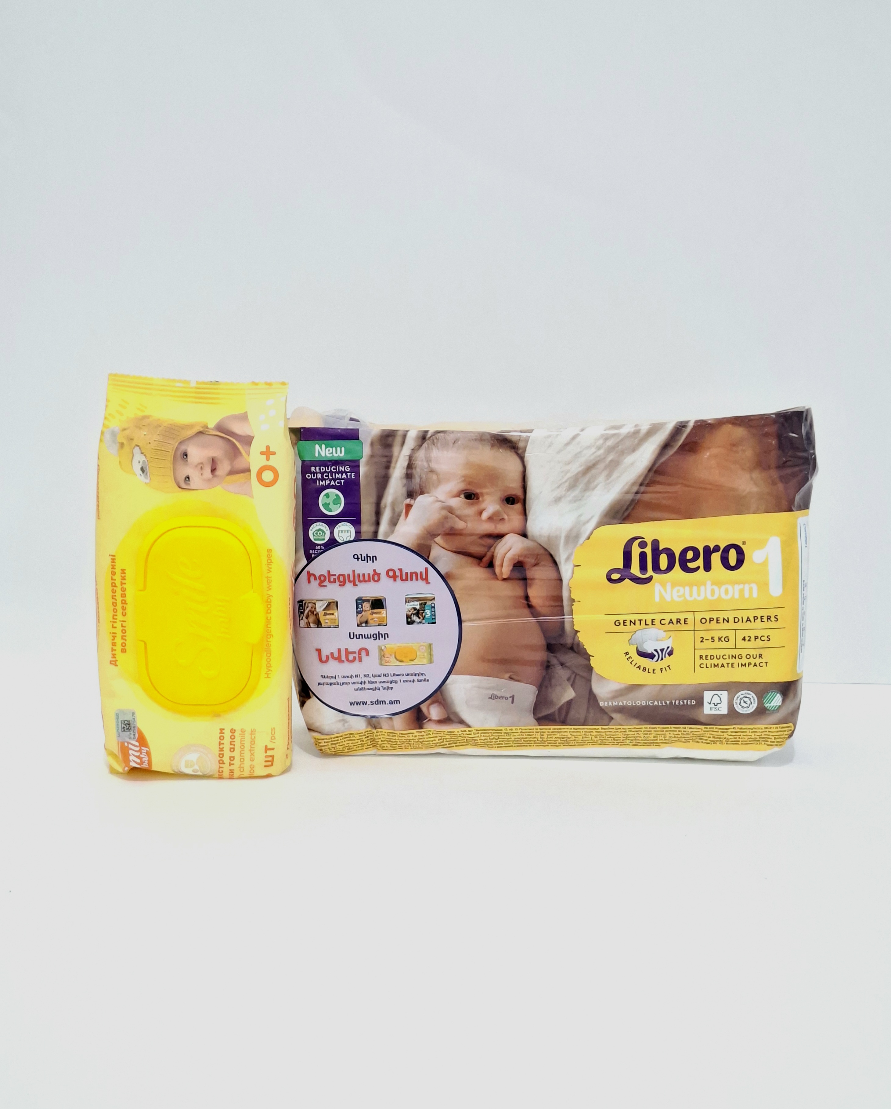 LIBERO NEWBORN 2-5КГ, 42ШТ + Влажные салфетки Smile (60шт) Либеро