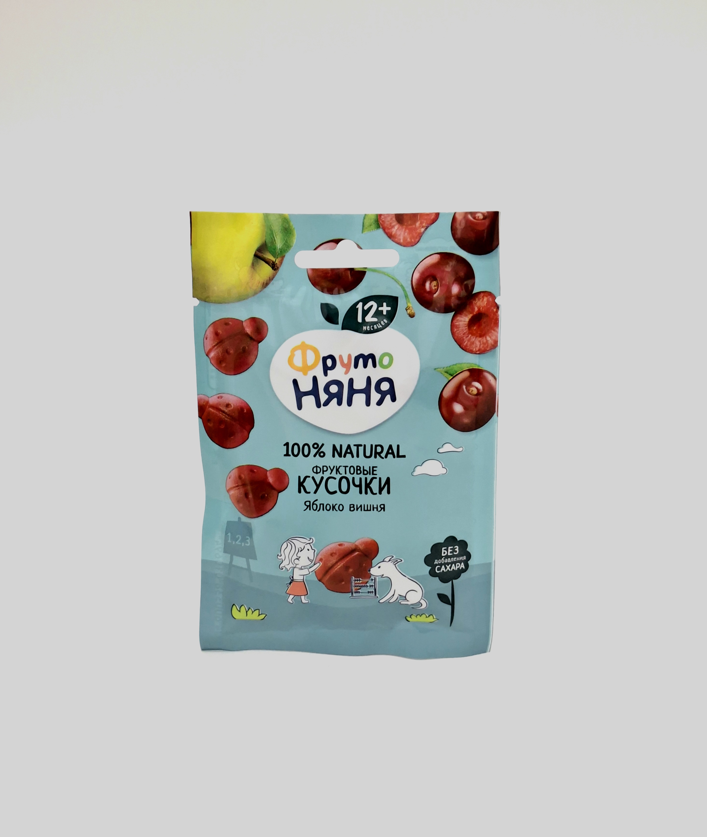 ФрутоНяня кусочки Фруктовые Яблоко, Вишня 12+ мес. 15г Прогресс, Россия