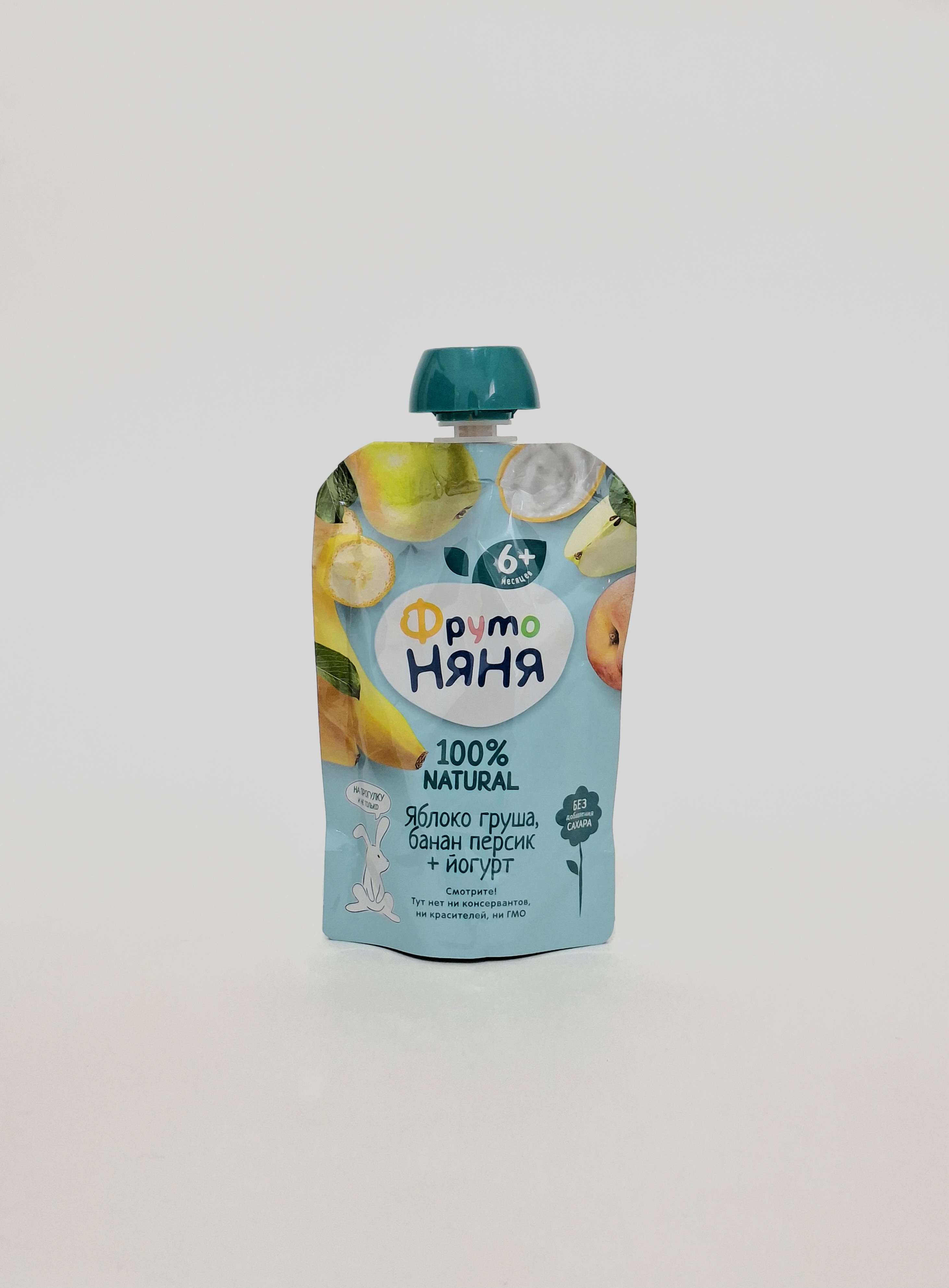 ФрутоНяня пюре Фруктовое Яблоко, Груша, Банан, Персик, Йогурт 6+ мес. 90г Пауч Прогресс, Россия