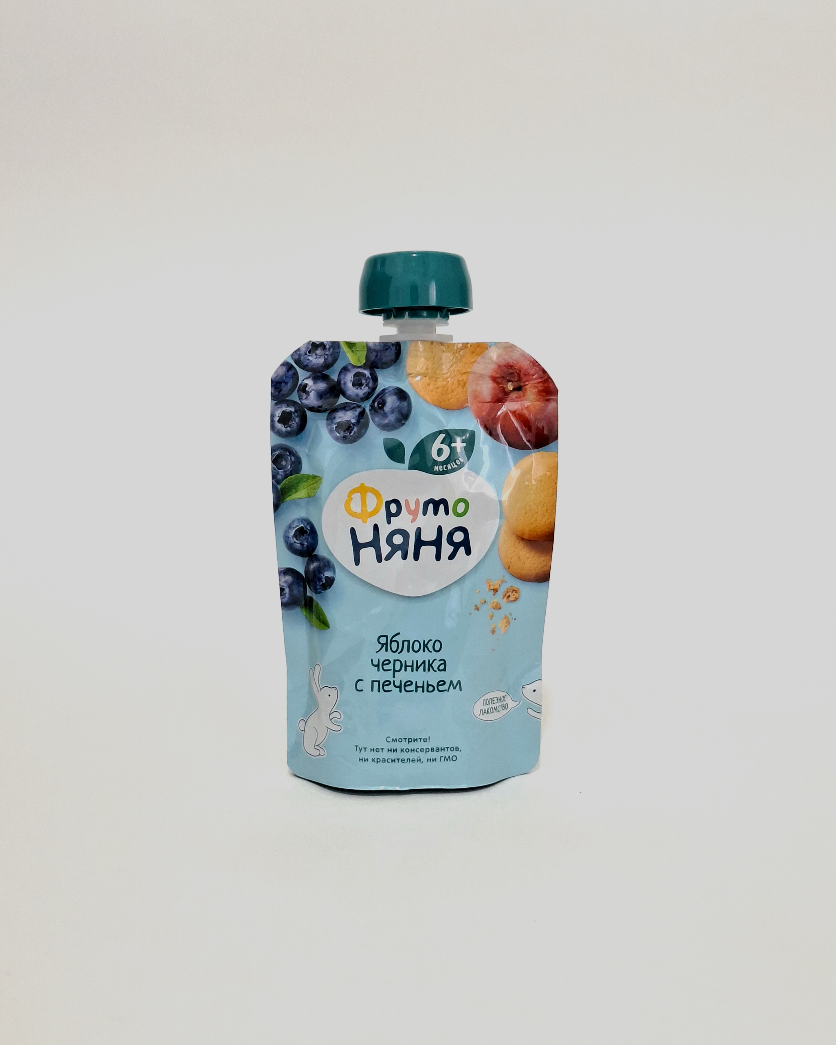 Fruto Nyanya puree fruit apple, blueberry, cookies 6+ months 90g pouch Progress, Russia
