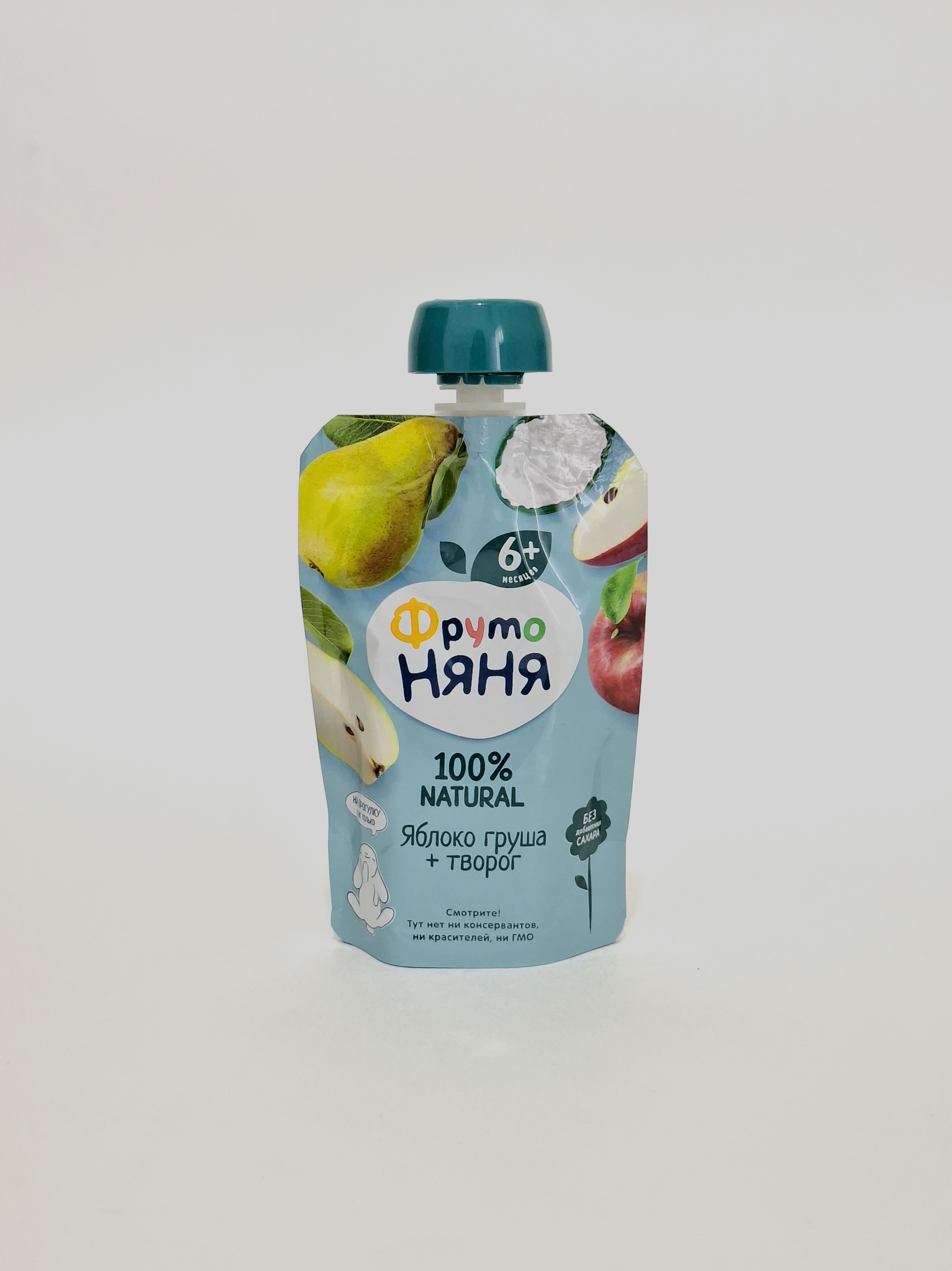 ФрутоНяня пюре Фруктовое Яблоко, Груша, Творог 6+ мес. 90г Пауч Прогресс.Россия