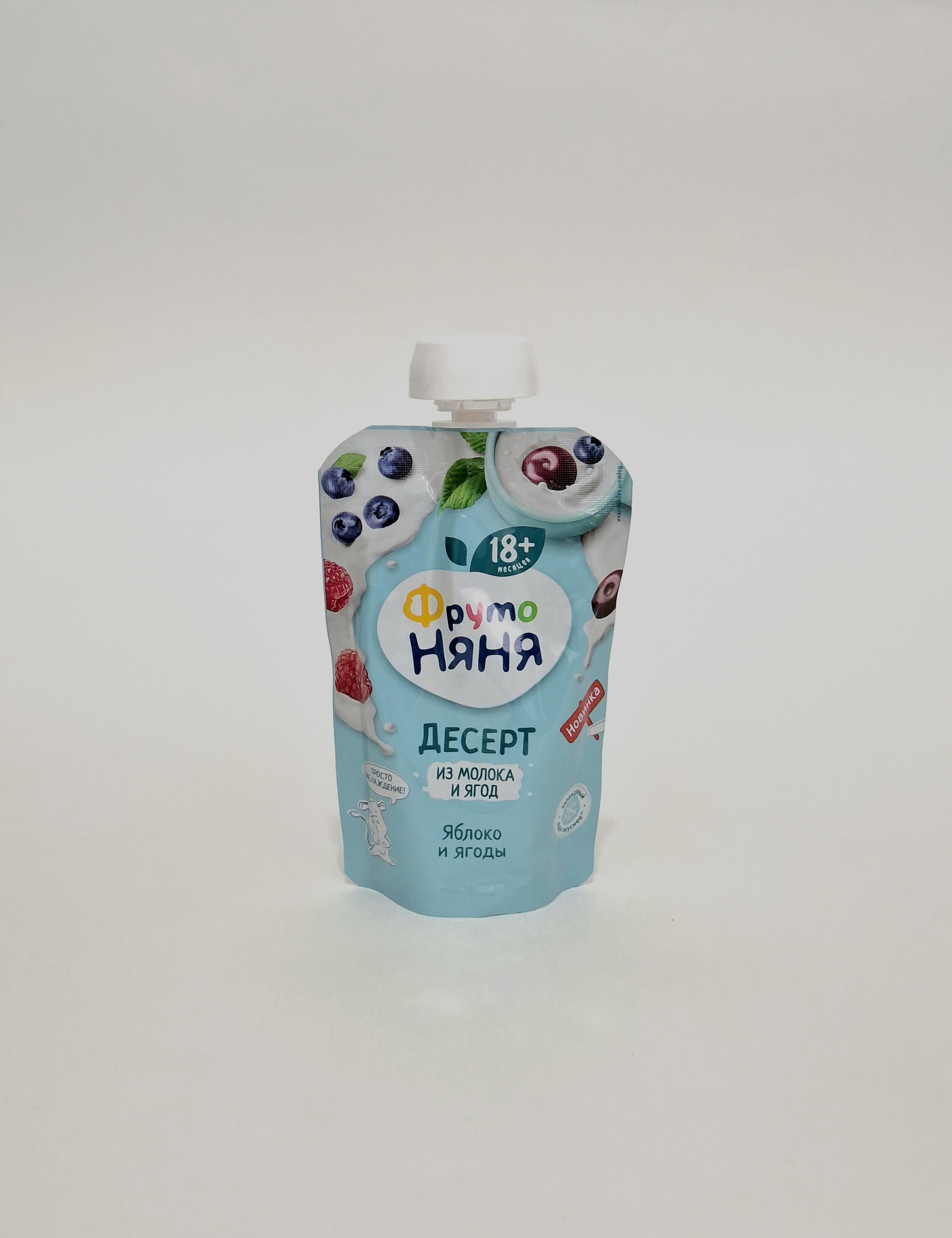 ФрутоНяня десерт Молоко, Яблоко, Ягоды 18+ мес. 90г Пауч Прогресс, Россия