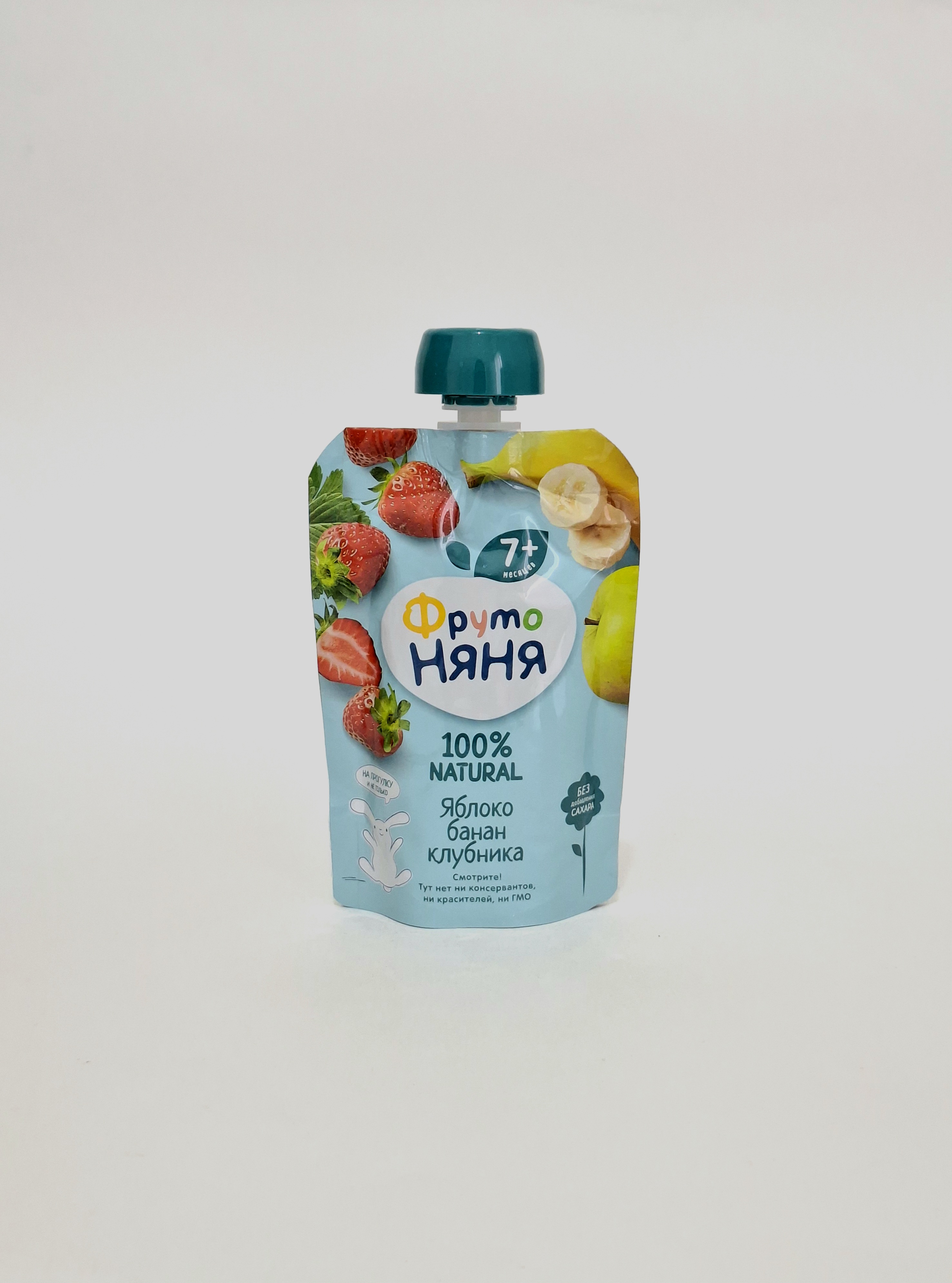 ФрутоНяня пюре Фруктовое Яблоко, Банан, Клубника 7+ мес. 90г Пауч Прогресс, Россия