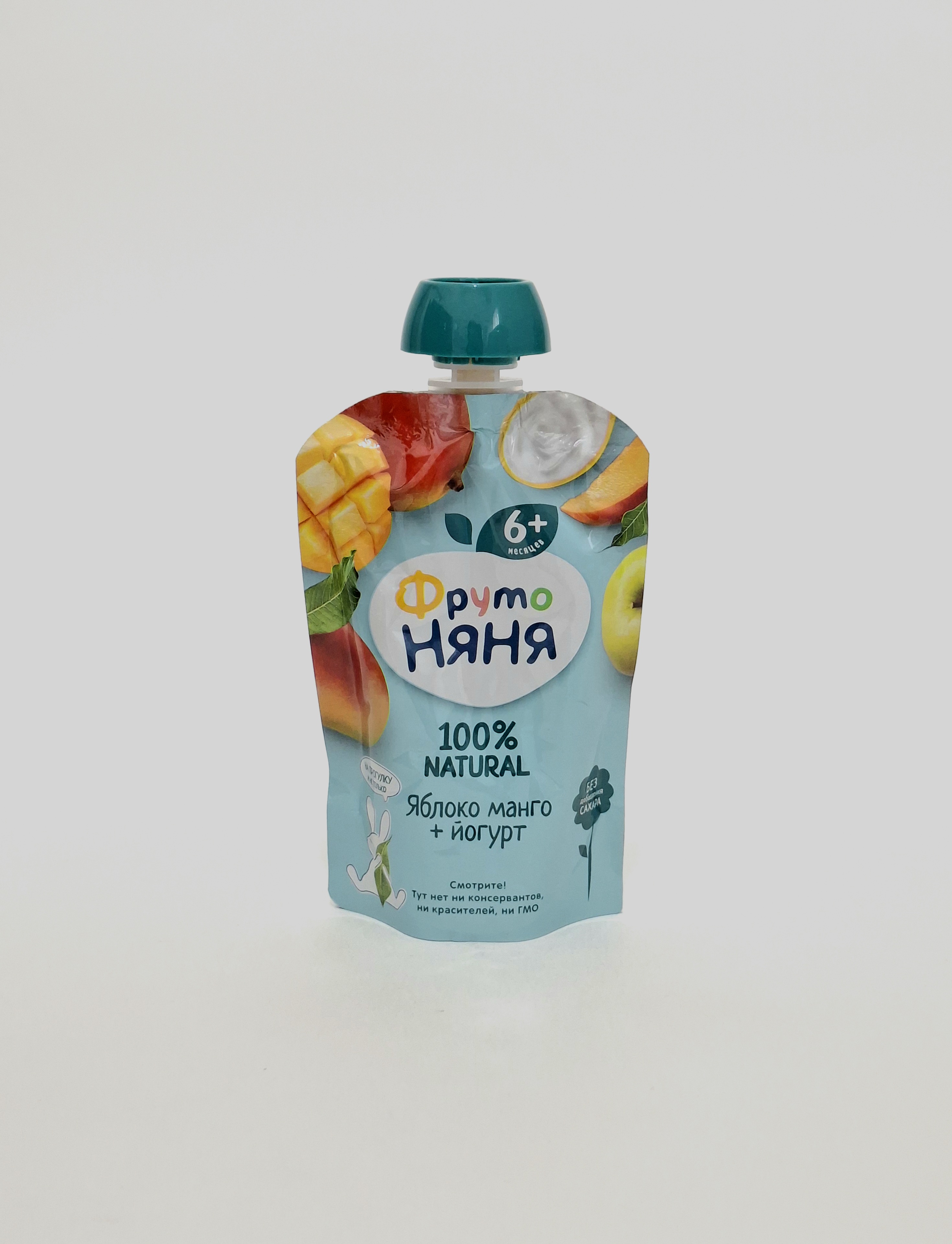 ФрутоНяня пюре Фруктовое Яблоко, Манго, Йогурт 6+ мес. 90г Пауч Прогресс, Россия