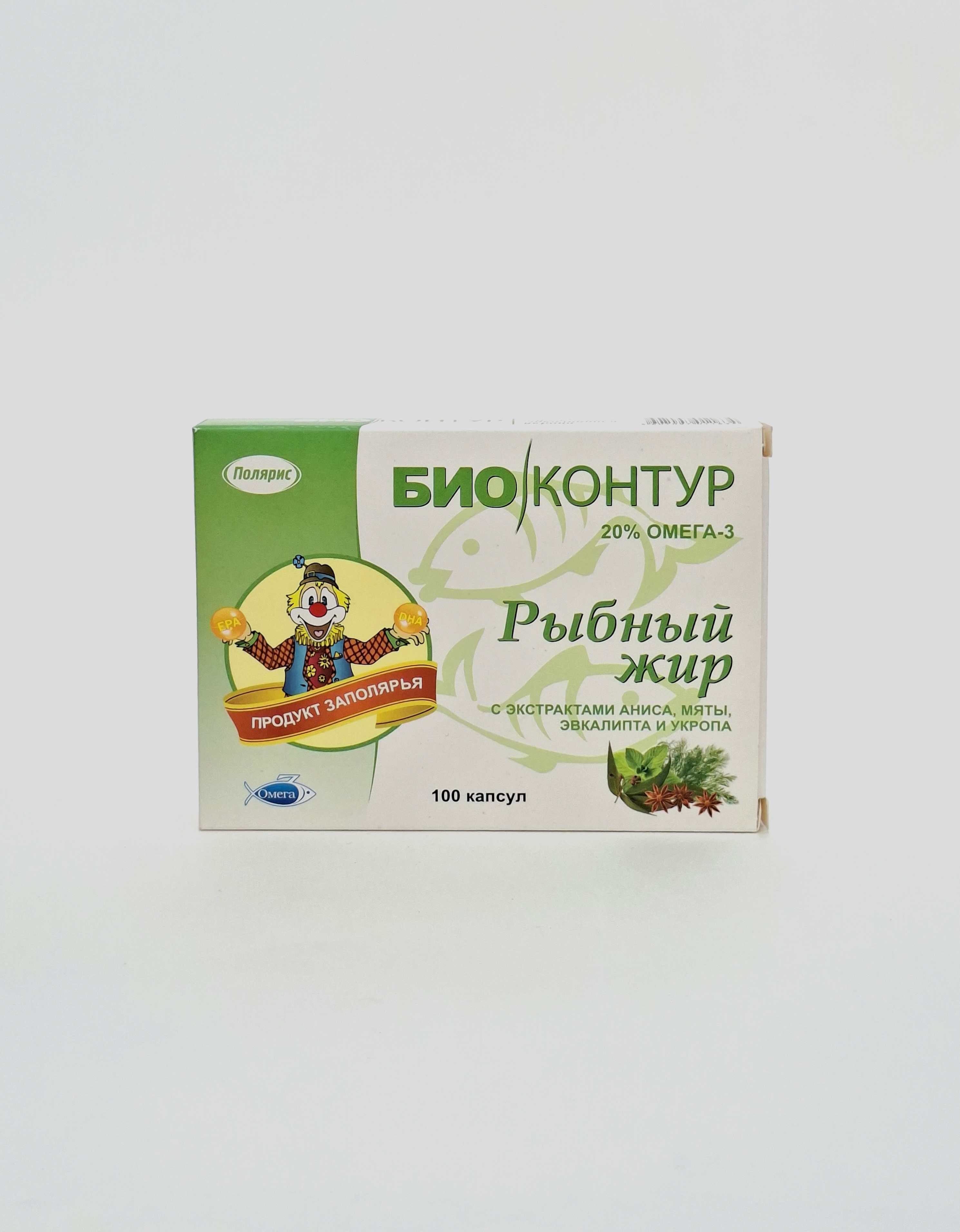 Fish oil with oil anisa, myaty, evkal. and ukrop capsules 0.3g x 100 Russia