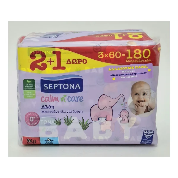 Салфетки влажные Calm n'Care X 180 (3х60) Алоэ Вера, код 4127 Септона