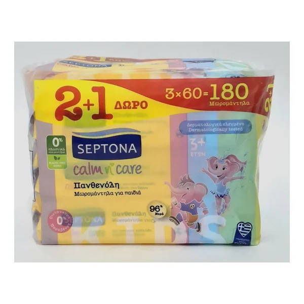Салфетки влажные Calm n'Care KIDS (3х60) детские с пантенолом, код 4141 Септона