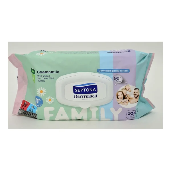 Салфетки влажные Dermasoft X 100 FAMILY с ромашкой, с крышкой, код 4233 Септона