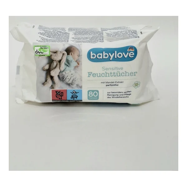 Салфетки детские Babylove "Sensitive" с с миндальным экстрактом, 2Х80 шт Германия