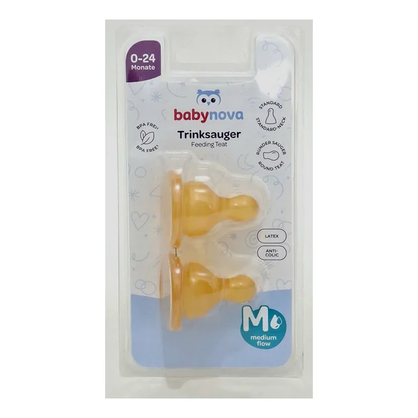 Baby-Nova nipple latex. 14302 round 0-24months. x 2** Novartis