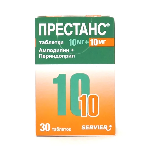 Prestans tablets (amlodipine 10mg + perindopril 10mg) x 30 Serve Russia