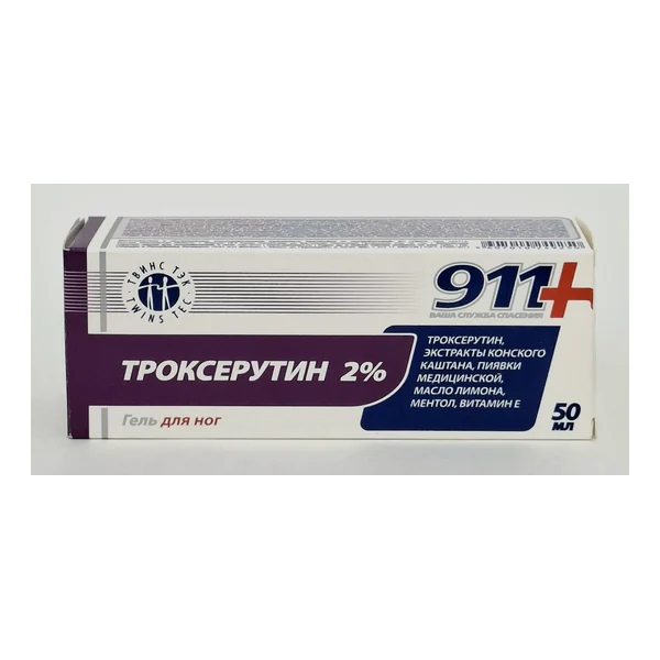 911 Trokserutin 2% foot gel tonizir., okhlazhd. 50ml Tvins Tek Russia