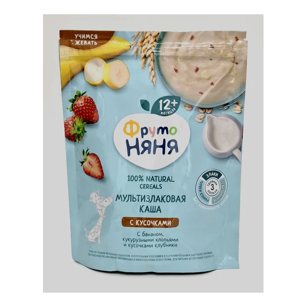 Fruto Nyanya m/for multi-grain. with Kusochkami banana, Kukuruz, strawberry 12+ months 200g Progress, Russia