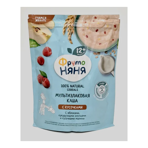 Fruto Nyanya m/for multi-grain. with Kusochkami apple, Kukuruz, raspberry 12+ months 200g Progress, Russia
