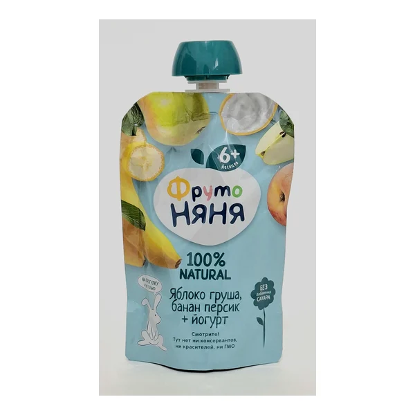 Fruto Nyanya puree fruit apple, pear, banana, peach, yogurt 6+ months 90g pouch Progress, Russia