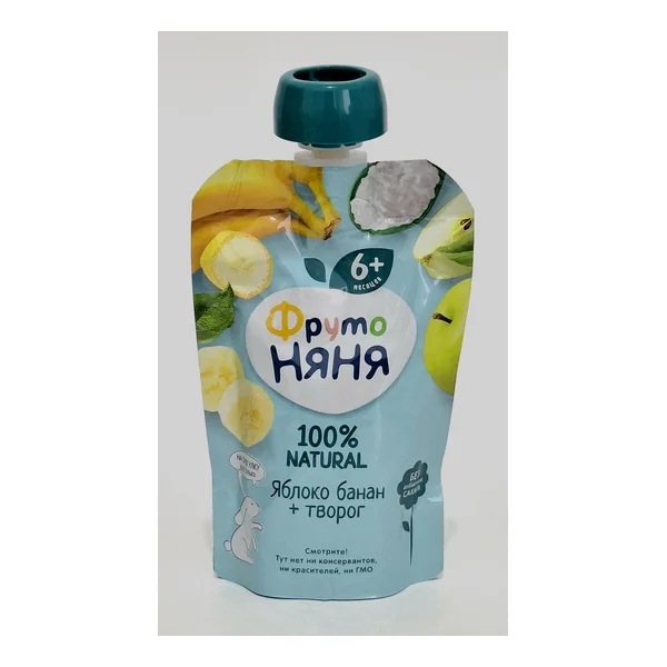 Fruto Nyanya puree fruit apple, banana, Tvorog 6+ months 90g pouch Progress, Russia