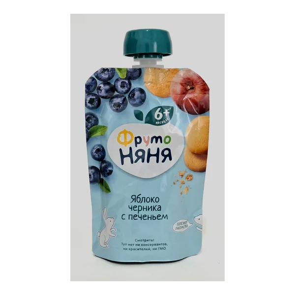 Fruto Nyanya puree fruit apple, blueberry, cookies 6+ months 90g pouch Progress, Russia