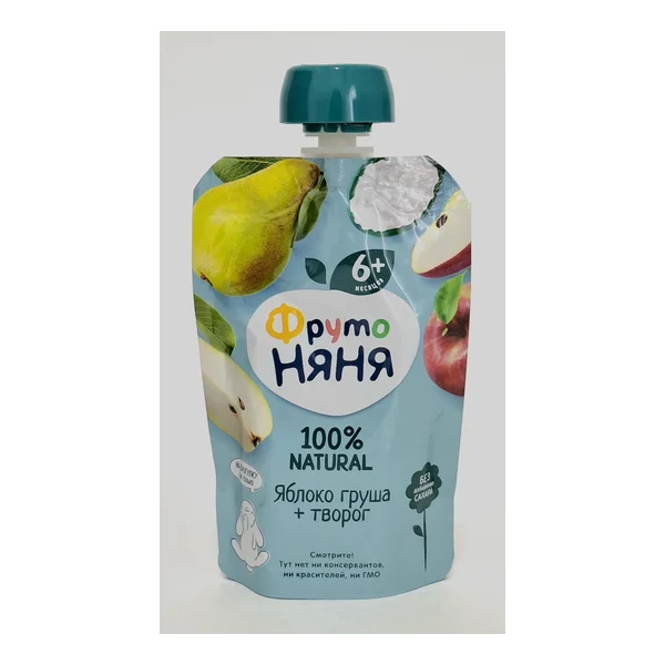Fruto Nyanya puree fruit apple, pear, Tvorog 6+ months 90g pouch Progress Russia
