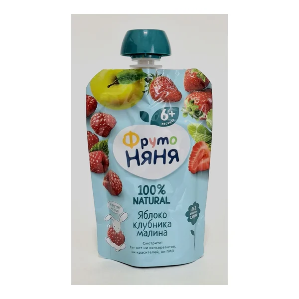 Fruto Nyanya puree fruit apple, strawberry, raspberry 6+ months 90g pouch Progress, Russia