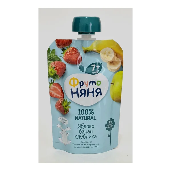 Fruto Nyanya puree fruit apple, banana, strawberry 7+ months 90g pouch Progress, Russia