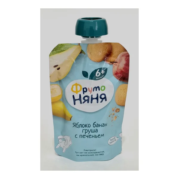 Fruto Nyanya puree fruit apple, banana, pear, cookies 6+ months 90g pouch Progress, Russia