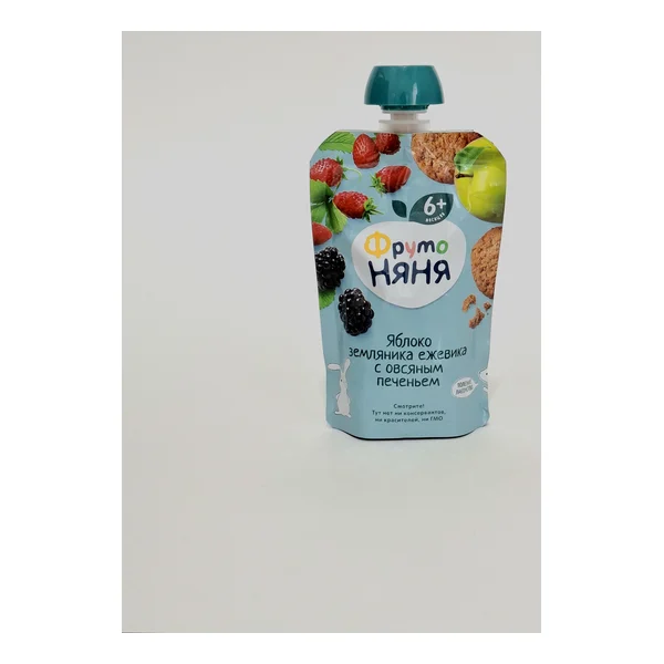 Fruto Nyanya puree fruit apple, Zemlyanika, Ezhevika, cookies 6+ months 90g pouch Progress, Russia