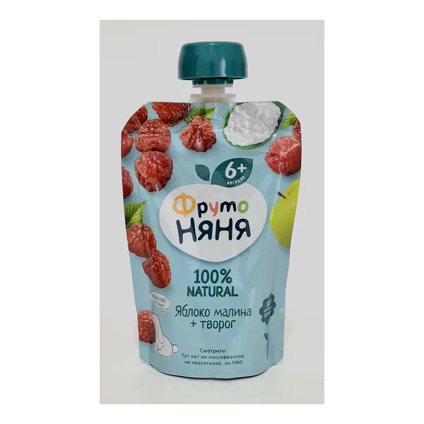 Fruto Nyanya puree fruit apple, raspberry, Tvorog 6+ months 90g pouch Progress, Russia