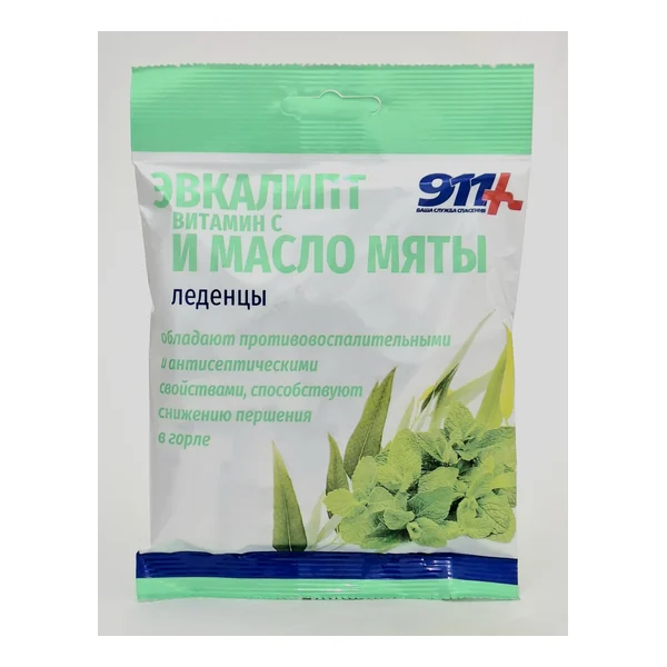 911 Lozenges eucalyptus vitamin C m-lo myaty 50g x 20 Tvins Tek Russia