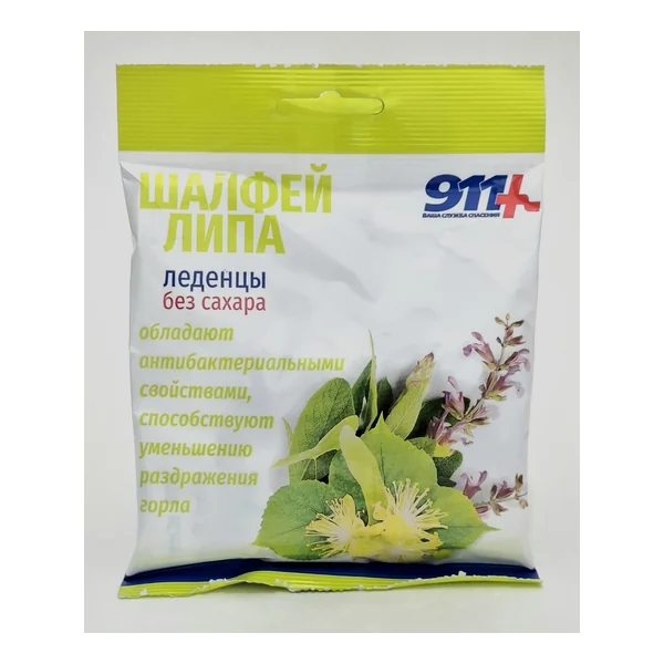 911 Lozenges sugar-free sage lipa vitamin C 50g x 20 Tvins Tek Russia